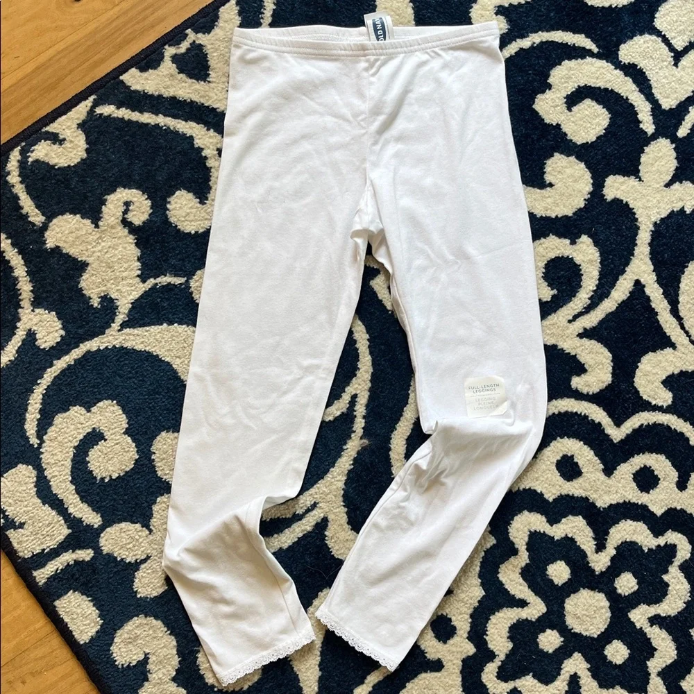 Old Navy Classic White Cotton Dress Leggings Lace Trim Hem New